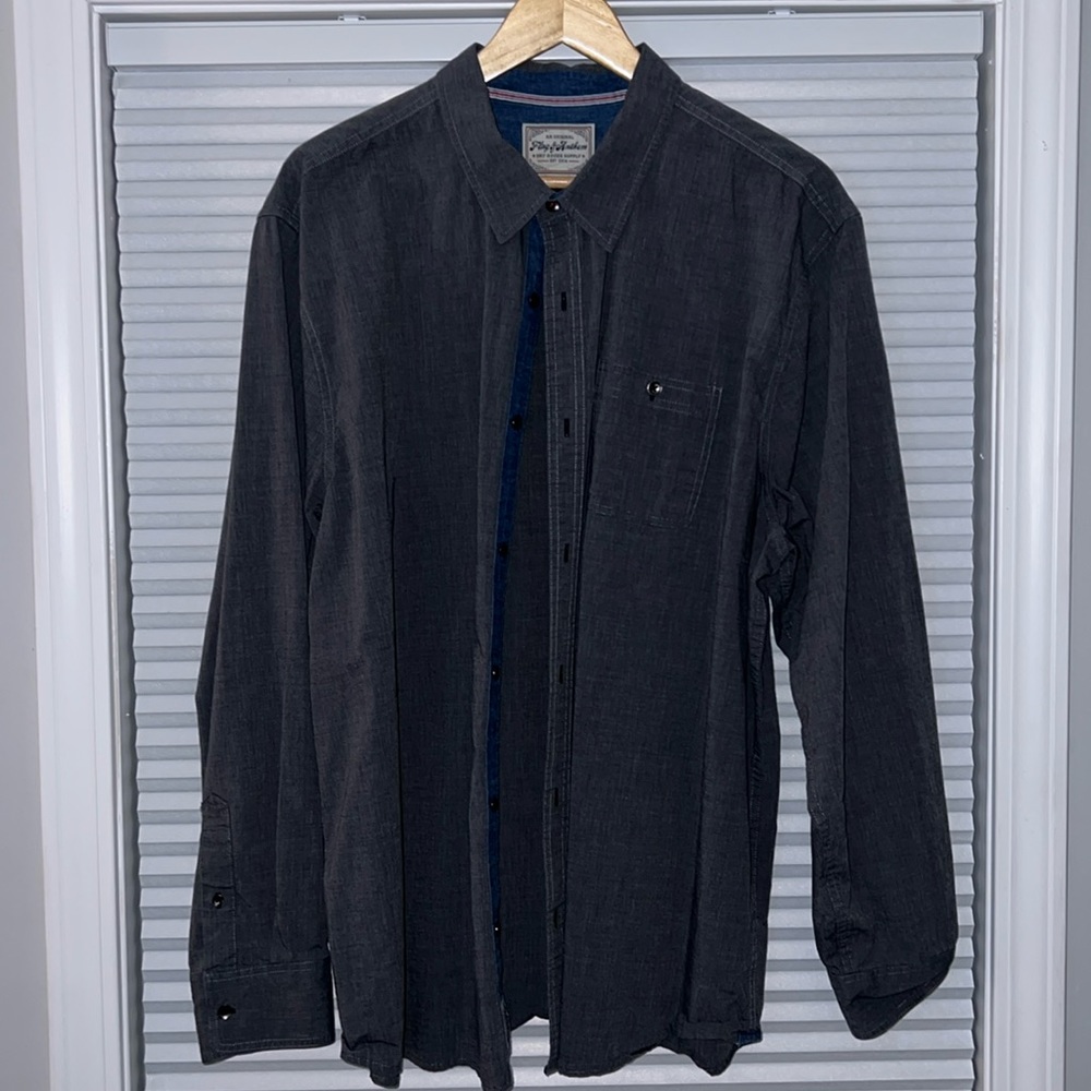 A great buttondown gray shirt from Flag & Anthem